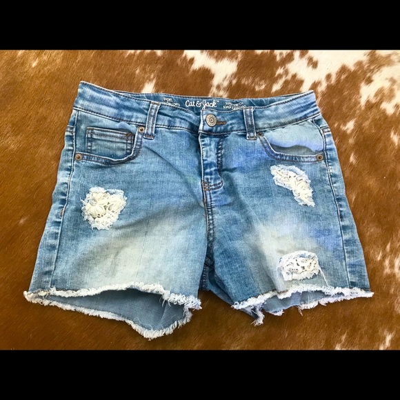 Cat & Jack Other - Cat & Jack Girls Light Wash Patched Shorts